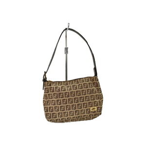 FENDI Handbag Brown Canvas Leather Zucchino Bag Classic